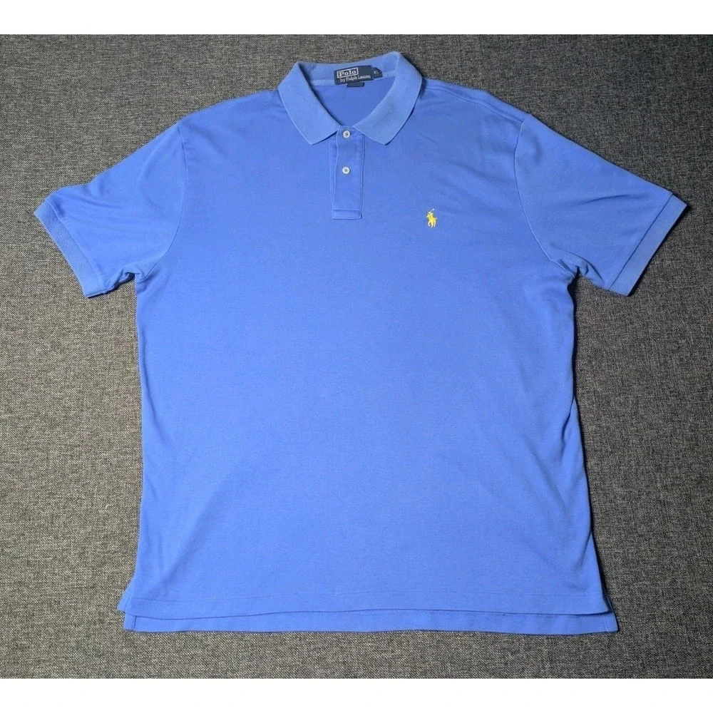 Polo Ralph Lauren Mens Polo Shirt Performance Blue Embroidered Yellow Pony Logo